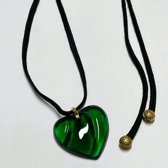 Baccarat Heart Crystal Pendant Necklace Green Limited France Jewelry Gift Rare - Picture 4 of 6